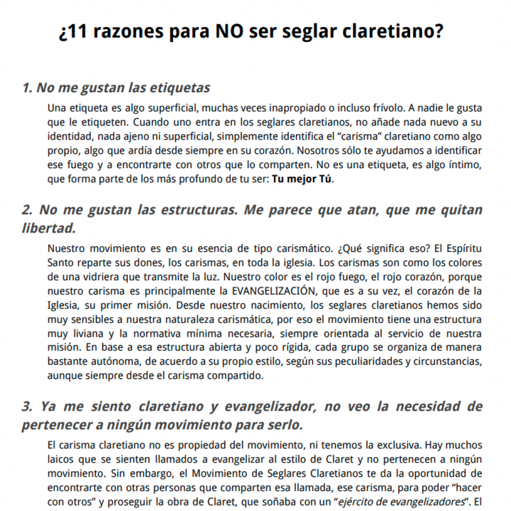 11 Razones para no ser Seglar claretiano